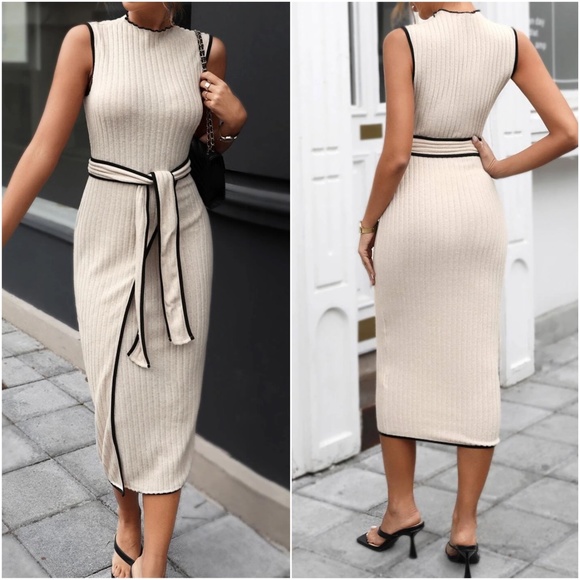 Bodycon Dress Ribbed Sleeveless Belted NWT - Picture 3 of 4